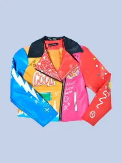 CHAQUETA DE CUERO COLORES CON NEGRO
