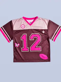 OVERSIZE T-SHIRT CUELLO V MARRON Y ROSA