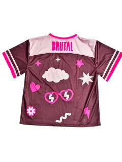 OVERSIZE T-SHIRT CUELLO V MARRON Y ROSA